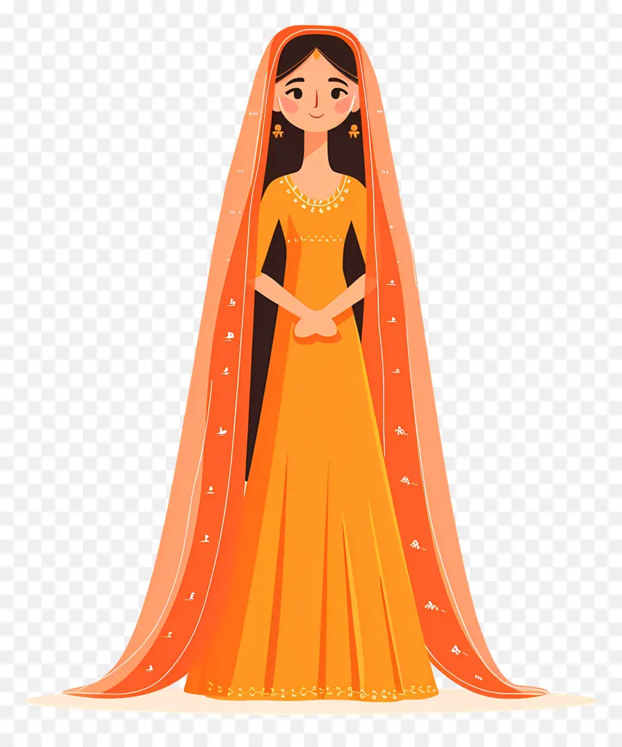 Novia India，Mujer En Vestido Naranja PNG