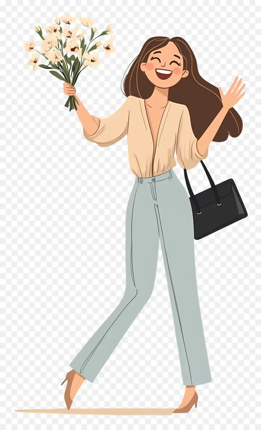 Niña Feliz，Mujer Con Flores PNG