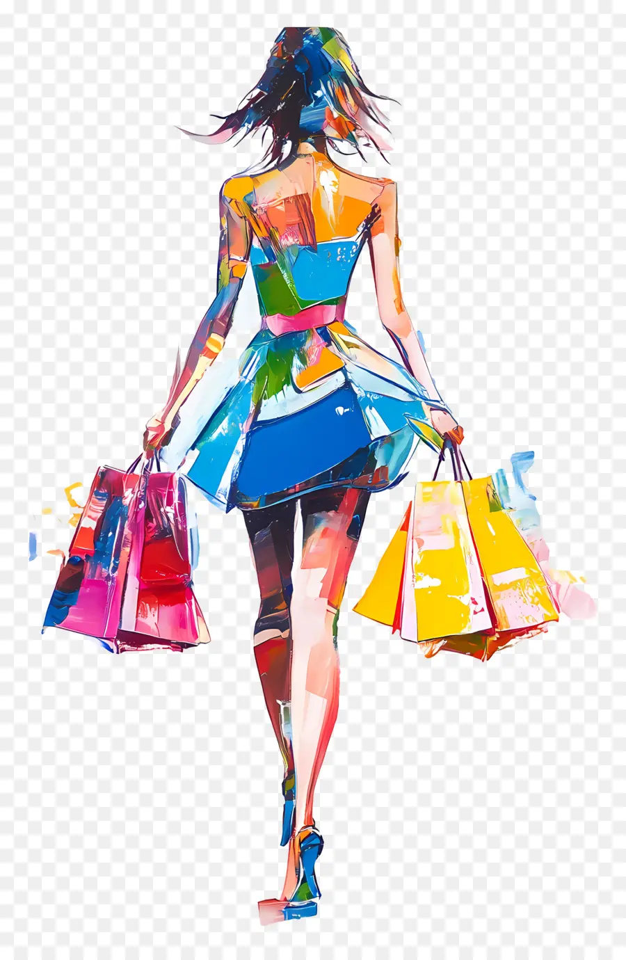 Chica De Compras，Mujer Con Bolsas De Compras PNG