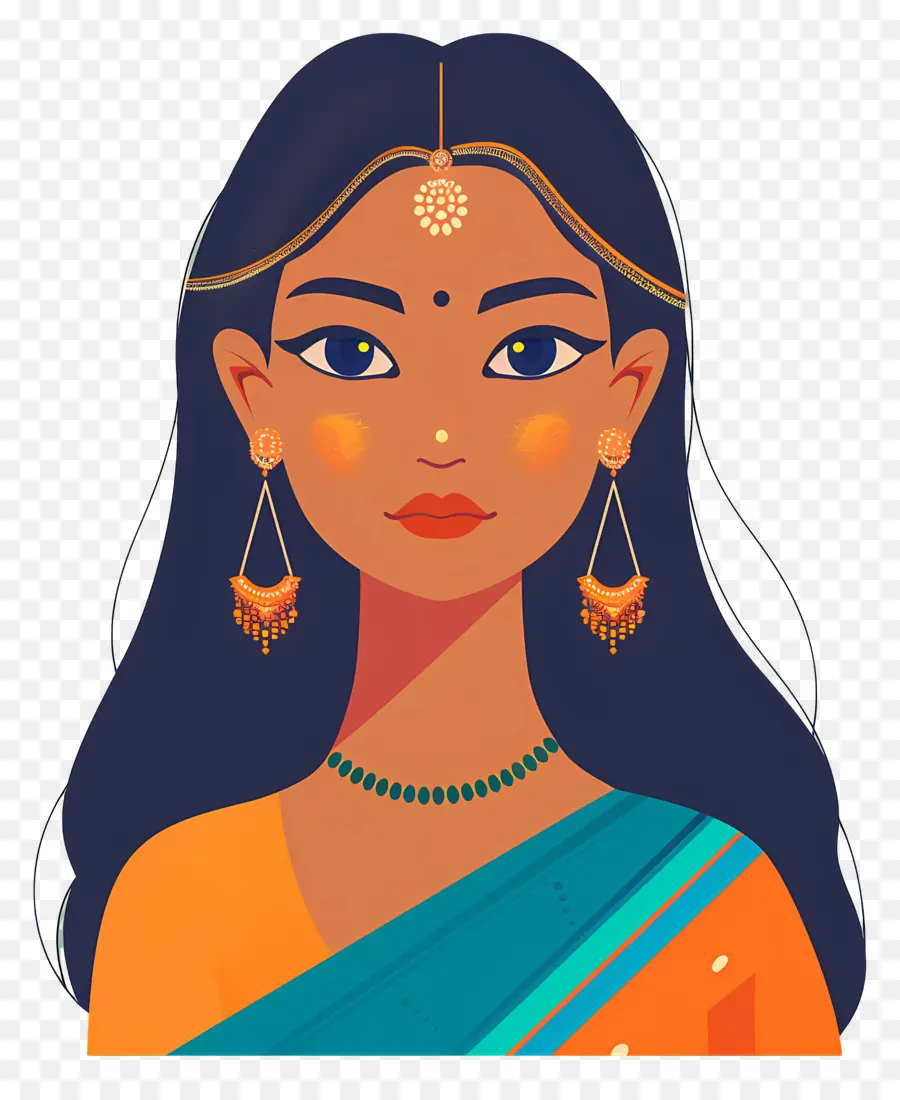 Niña India，Ilustración De Mujer Tradicional PNG