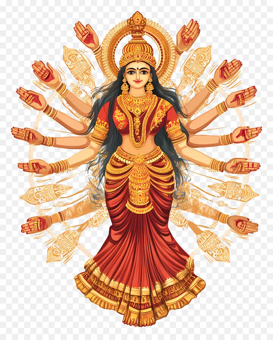 Maha Saptami，Diosa Hindú Con Múltiples Brazos PNG