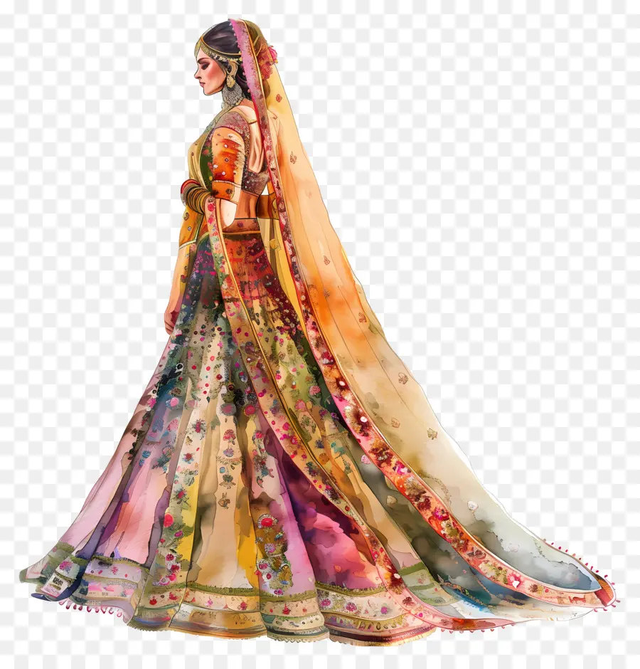 Vestido De Novia En Acuarela，Vestido Tradicional Colorido PNG