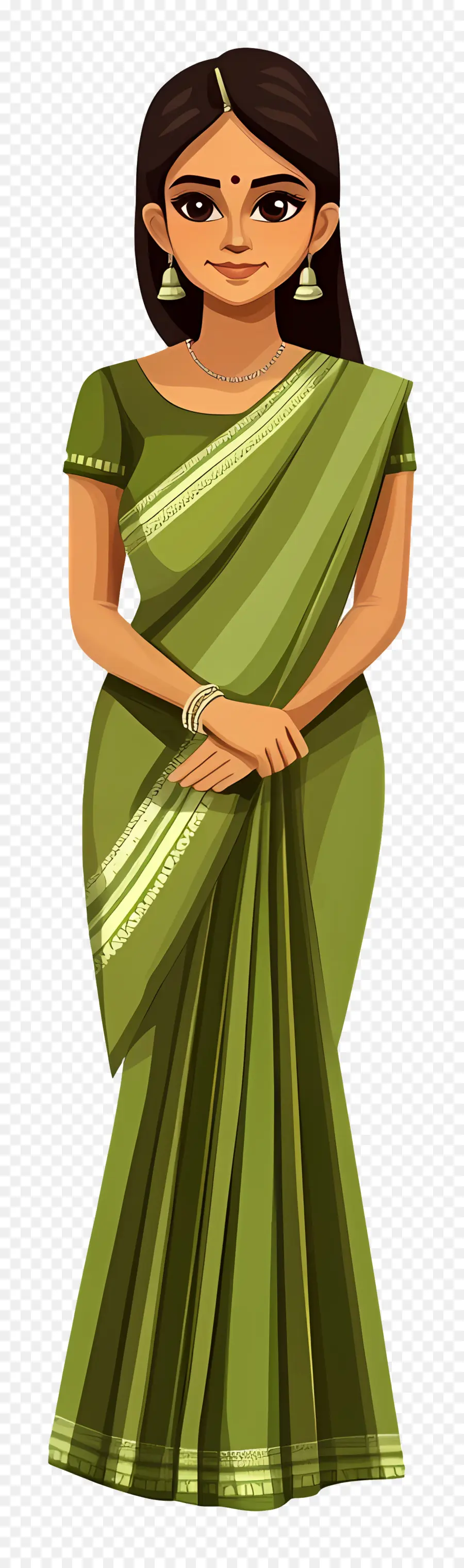 Niña India，Mujer En Sari Verde PNG