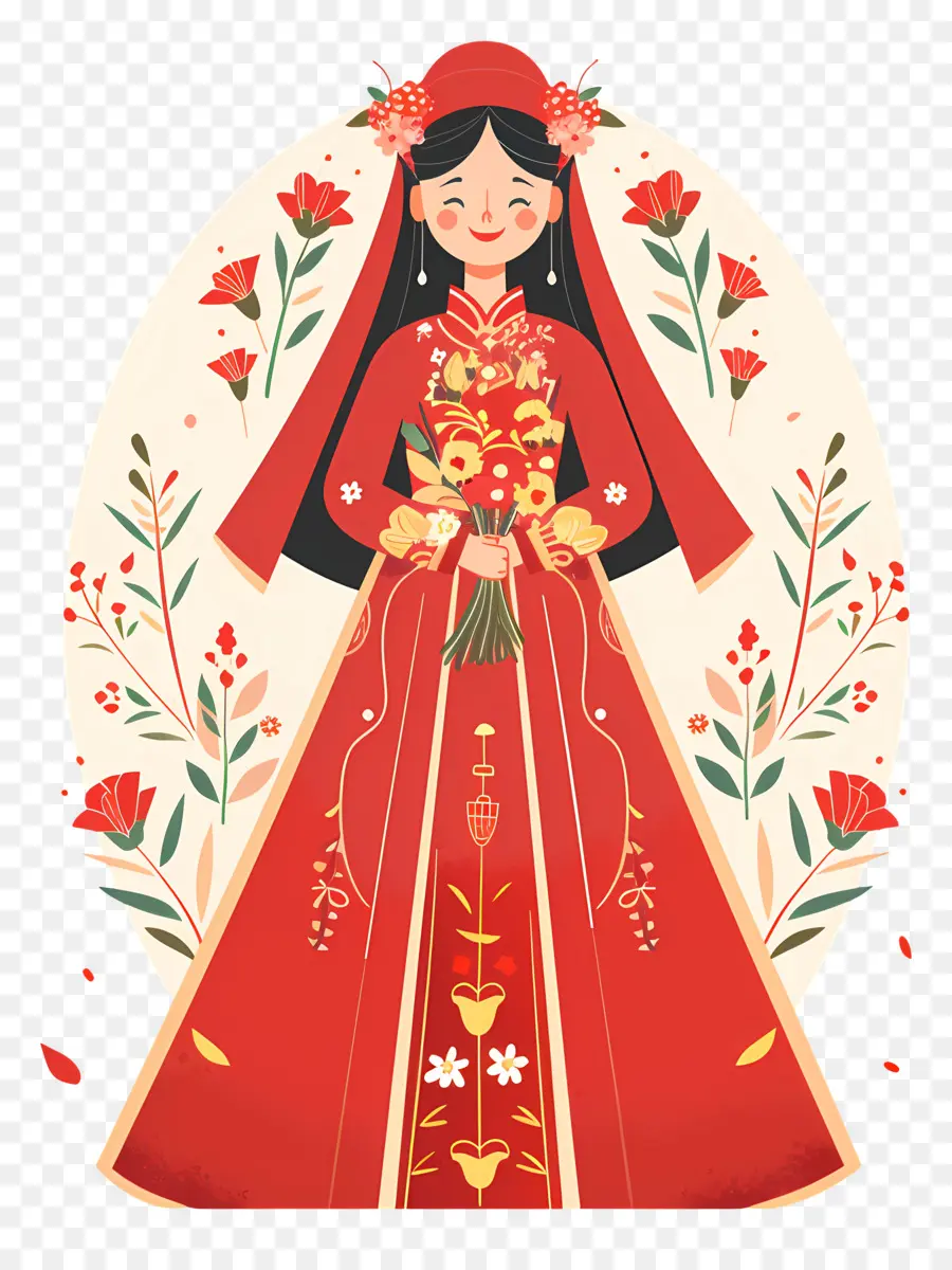 Novia Tradicional，Vestido Tradicional Rojo PNG