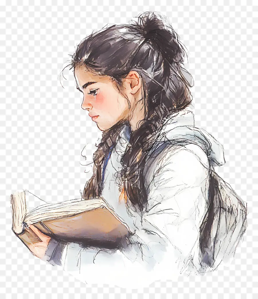 Estudiante，Niña Leyendo Libro PNG