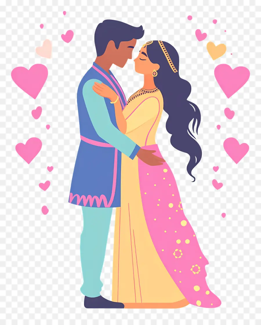 Novia Y Novio Indios，Pareja En Traje Tradicional PNG