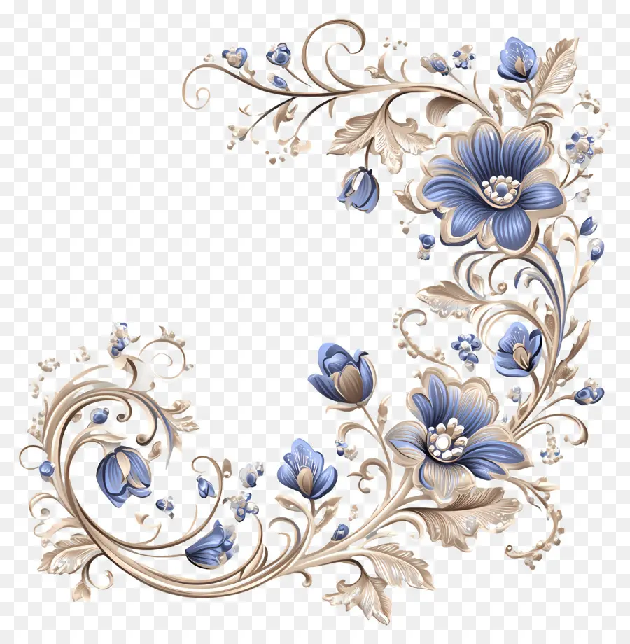 Línea Elegante，Diseño Floral Azul PNG