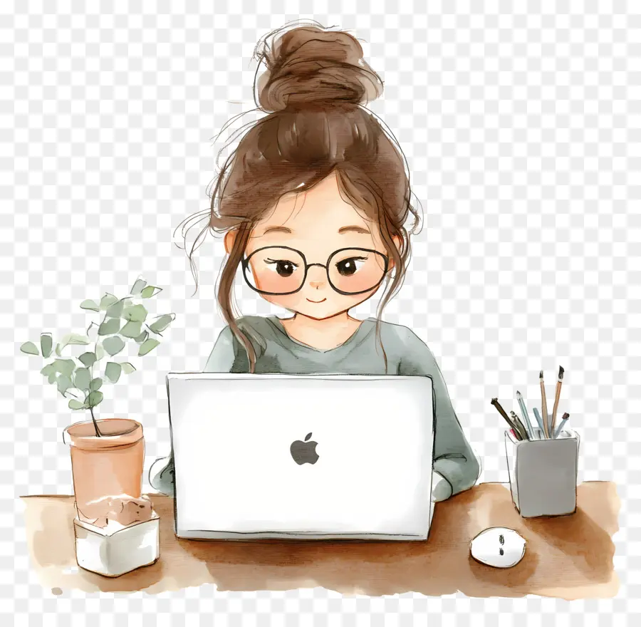 Chica Con Computadora，Chica Con Laptop PNG