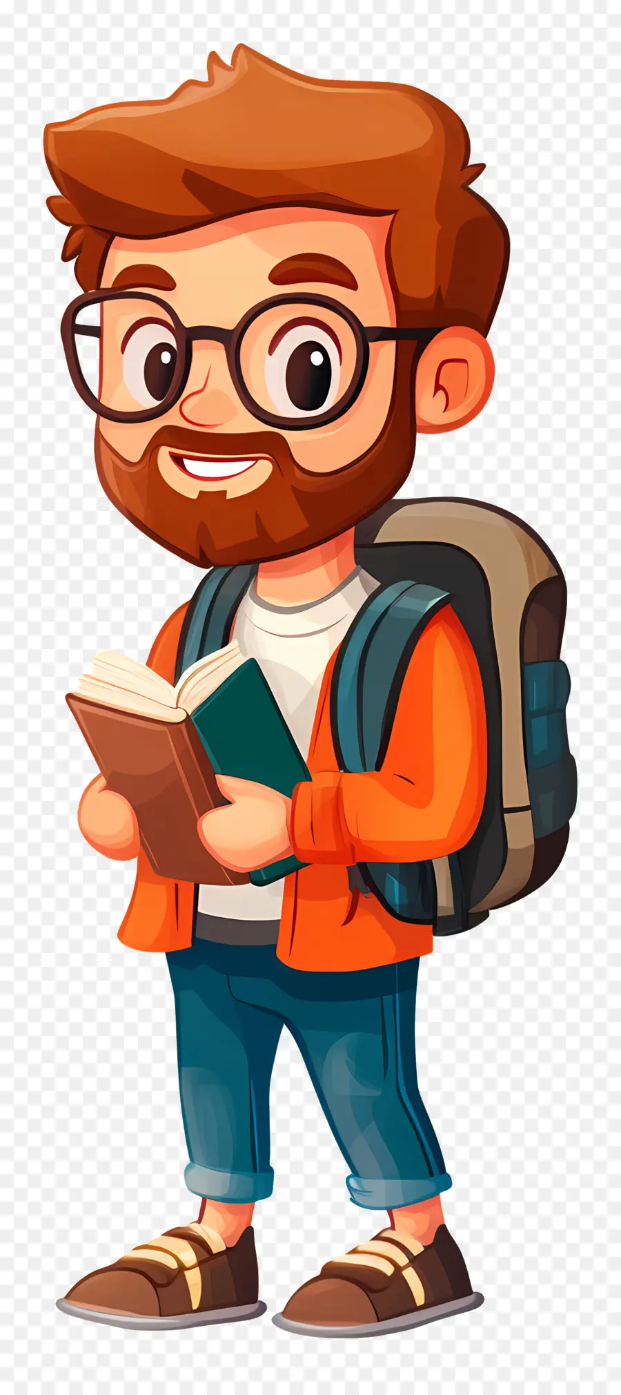 Estudiante Animado，Hombre Con Libro Y Mochila PNG