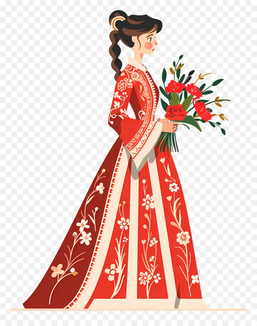 Novia De Dibujos Animados，Mujer En Vestido Rojo PNG