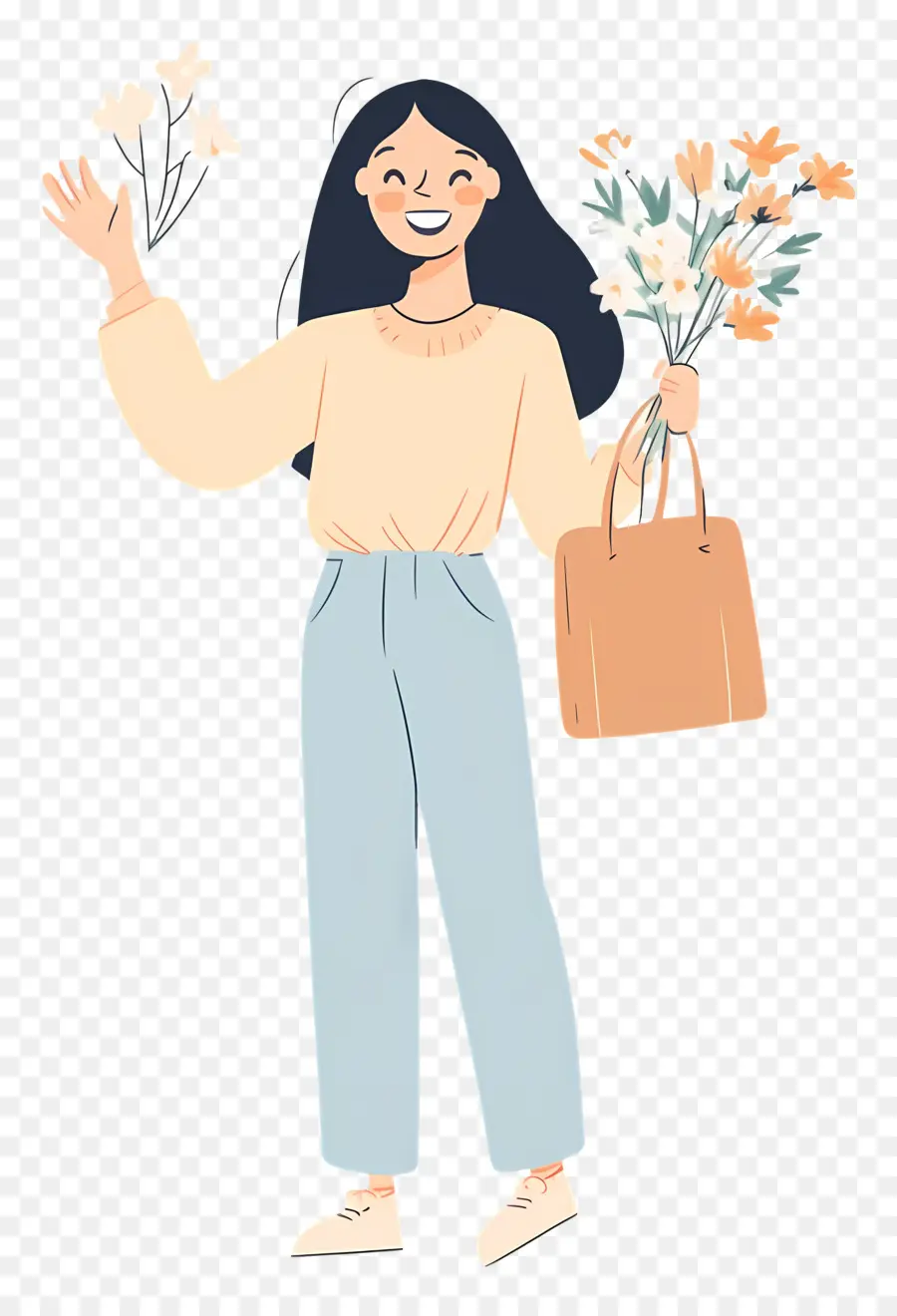 Niña Feliz，Mujer Con Flores PNG