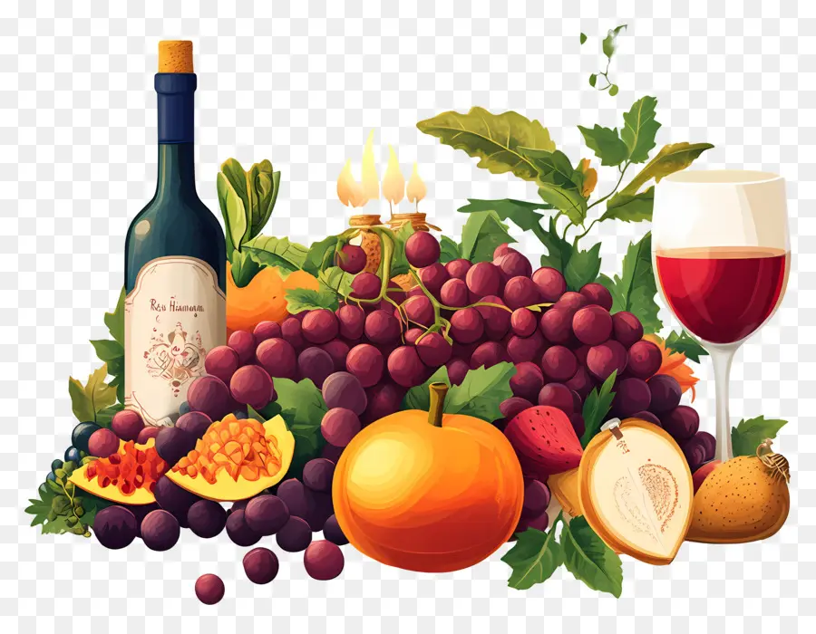 Rosh Hashaná，Frutas Y Vino PNG