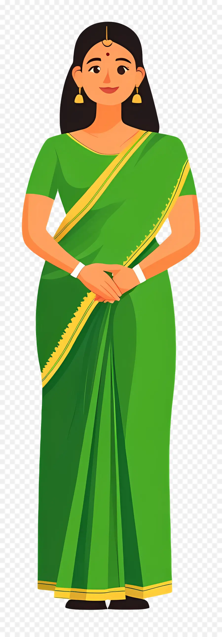 Niña India，Mujer En Sari Verde PNG