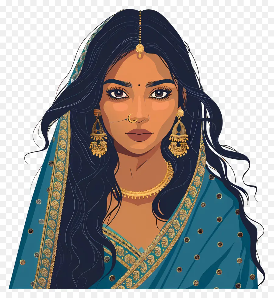 Niña India，Ilustración De Mujer Tradicional PNG