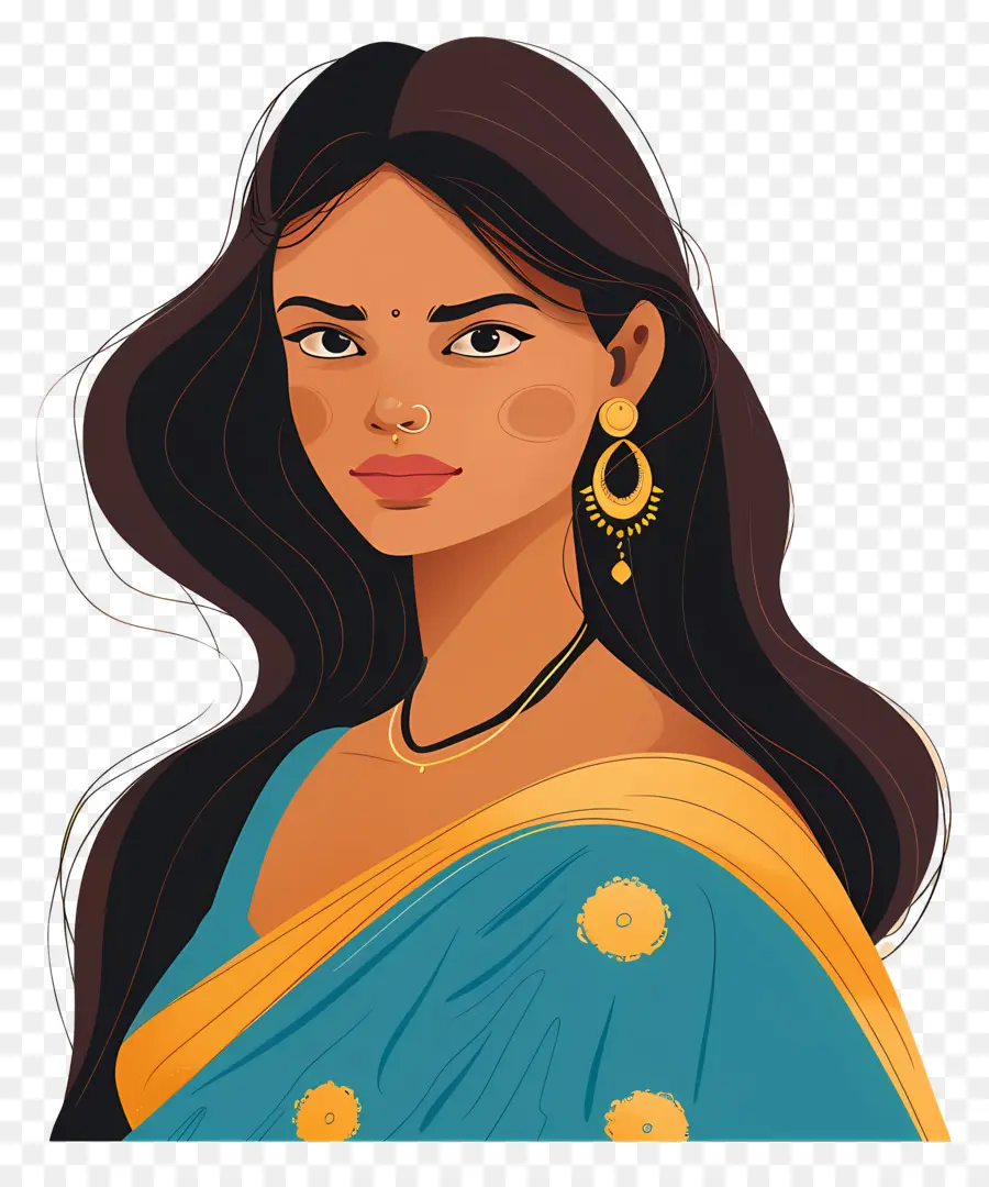 Niña India，Ilustración De Mujer Tradicional PNG