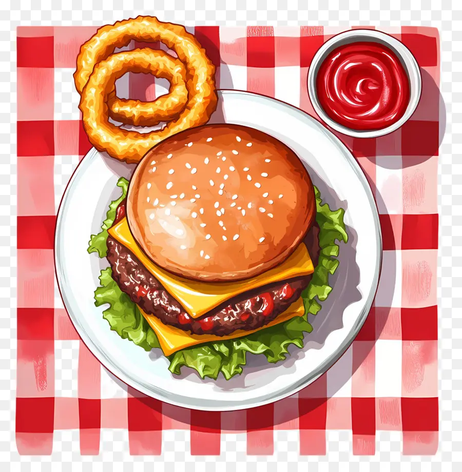 Hamburguesa Americana，Hamburguesa Con Aros De Cebolla PNG