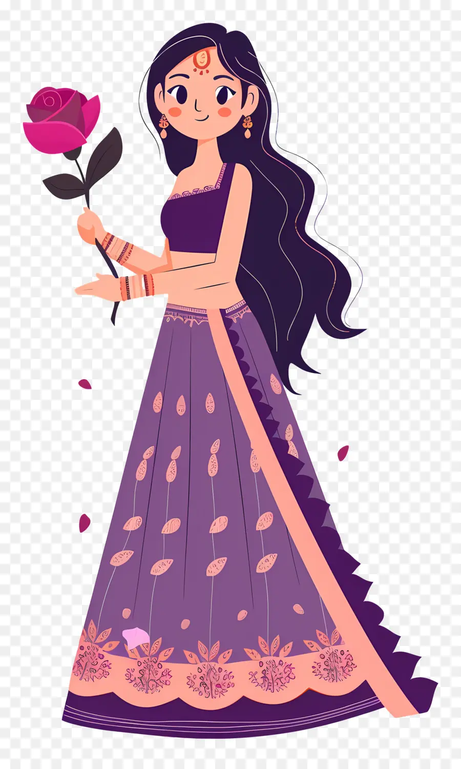 Dibujos Animados De Mujer India，Mujer Con Rosa PNG