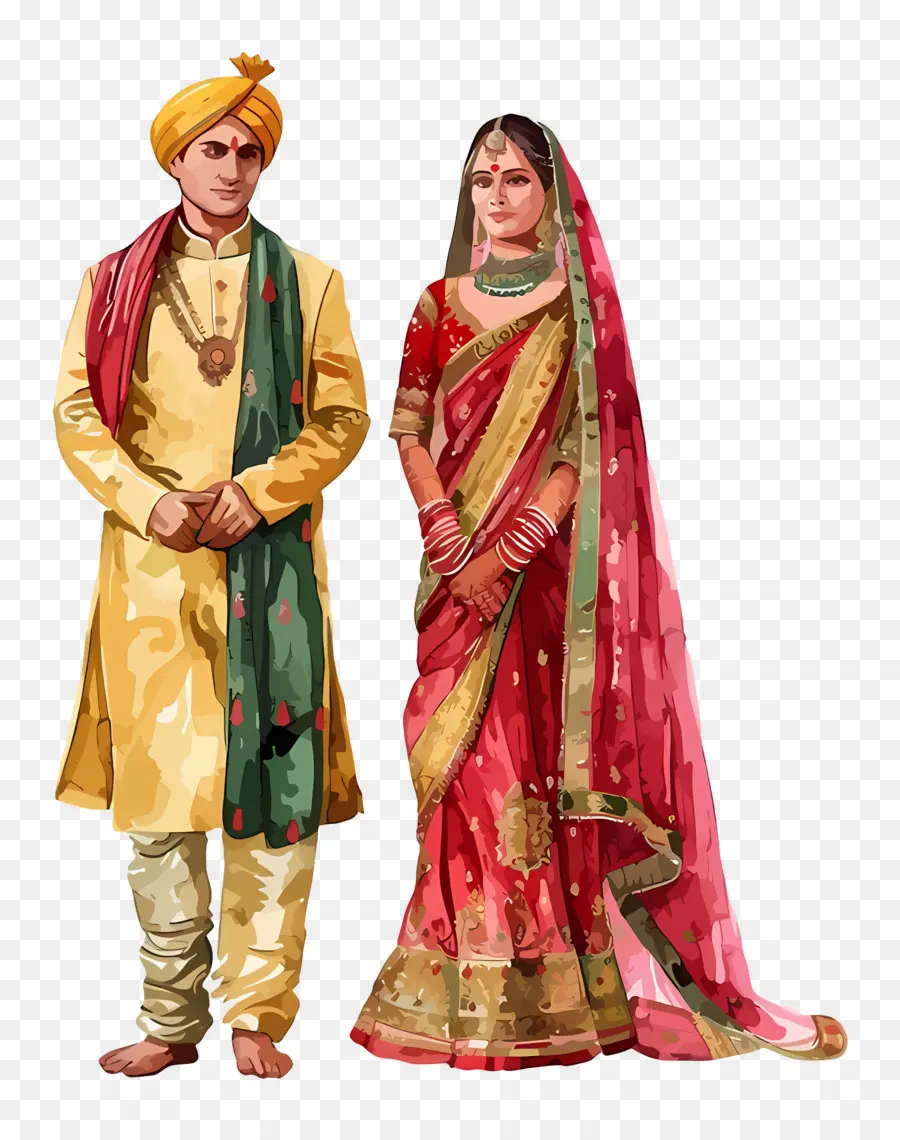 Pareja De Boda India，Ropa Tradicional PNG