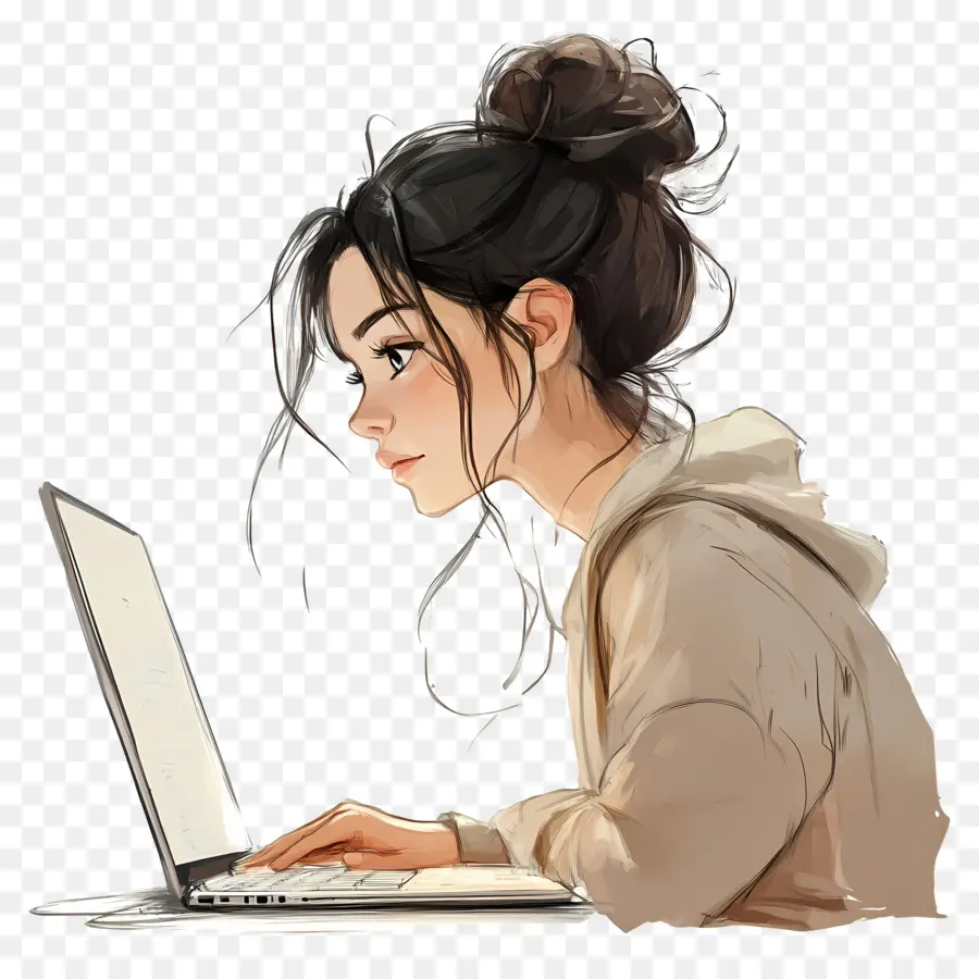 Chica Con Computadora，Chica Con Laptop PNG