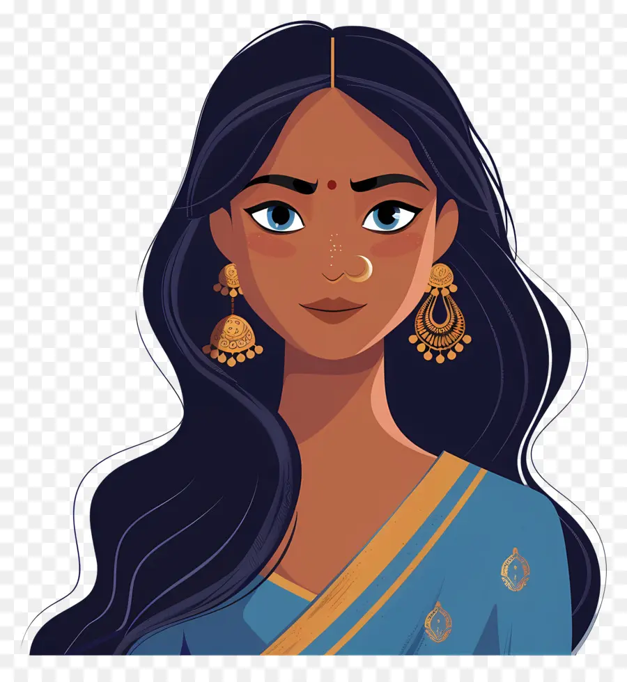 Niña India，Ilustración De Mujer Tradicional PNG