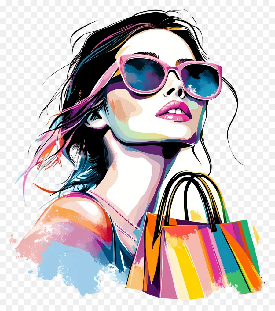 Chica De Compras，Bolsas De Compras Coloridas PNG