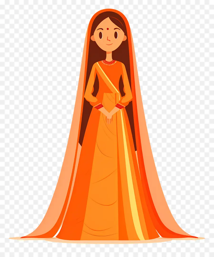 Novia India，Mujer En Vestido Naranja PNG