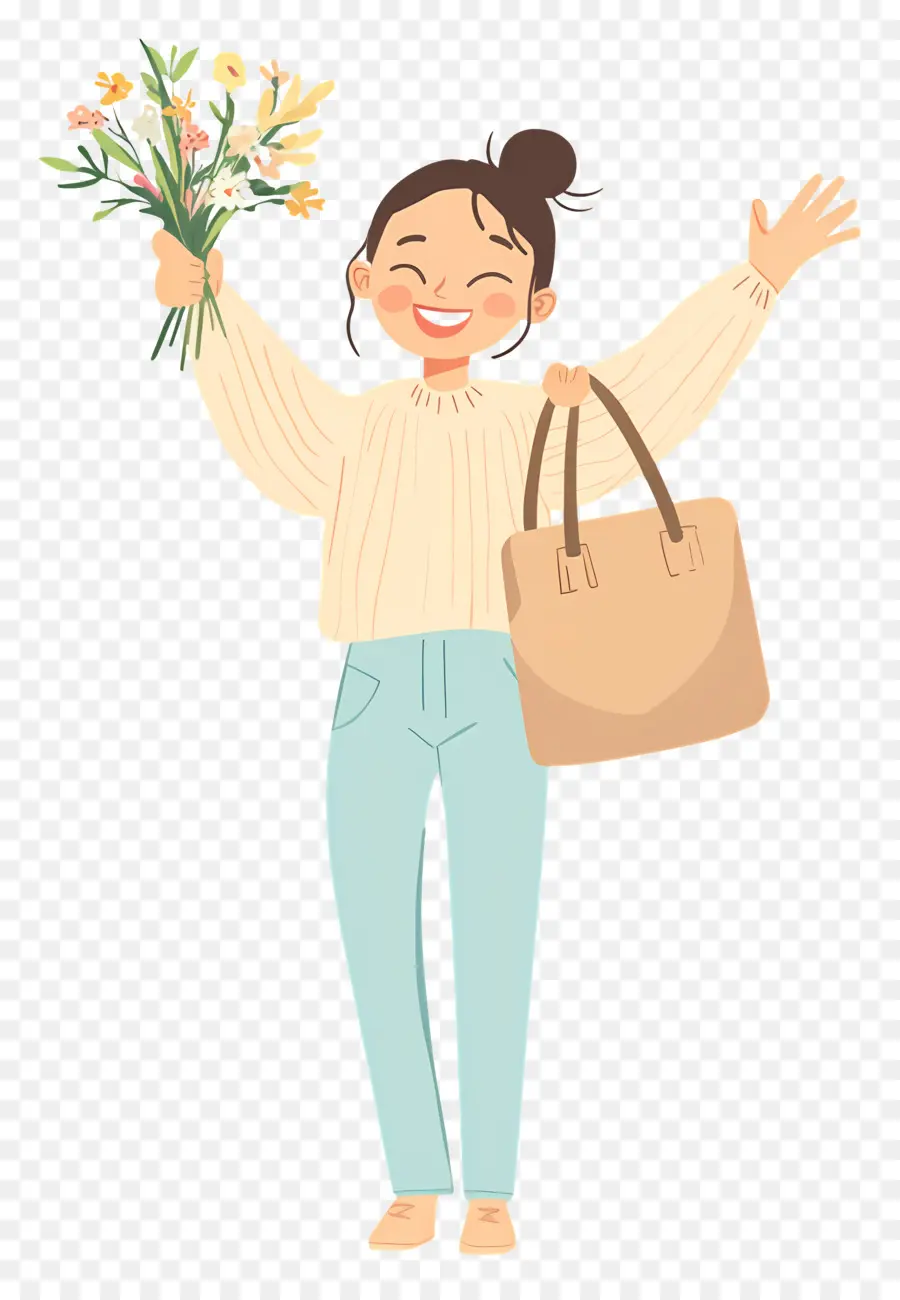 Niña Feliz，Mujer Con Flores PNG