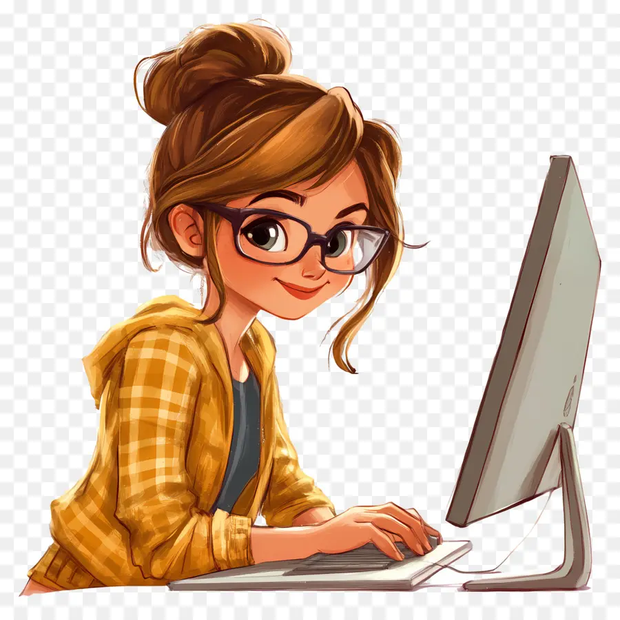 Chica Con Computadora，Chica Con Gafas PNG