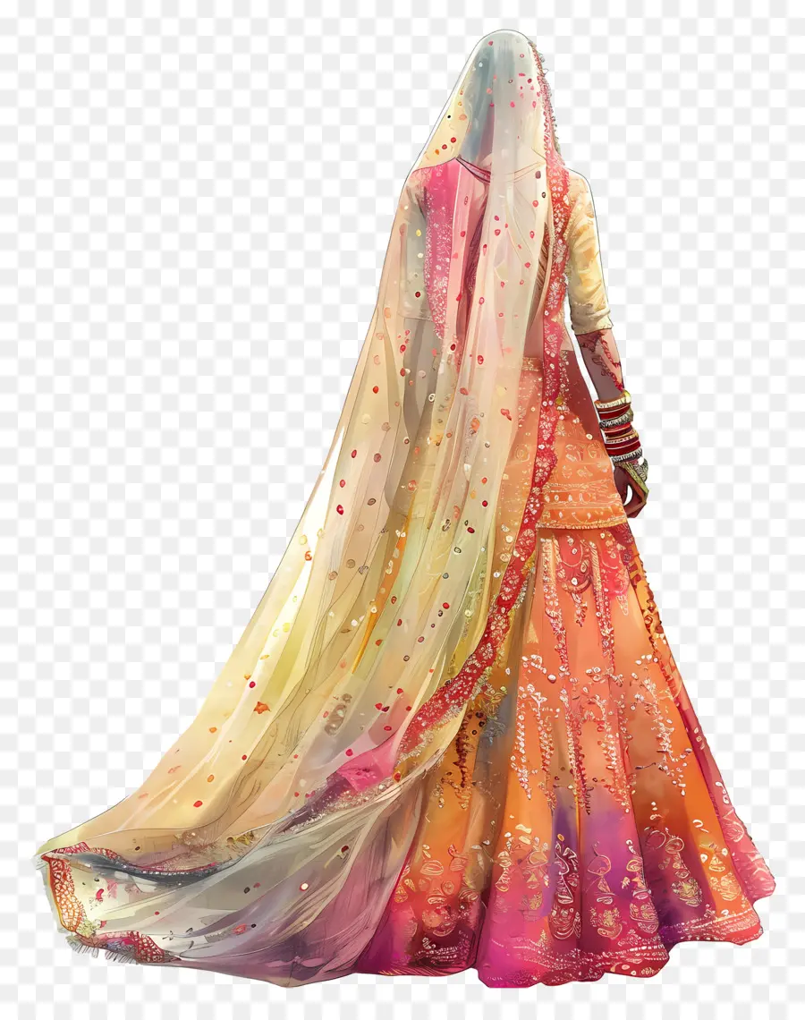 Vestido De Novia En Acuarela，Sari Rojo PNG