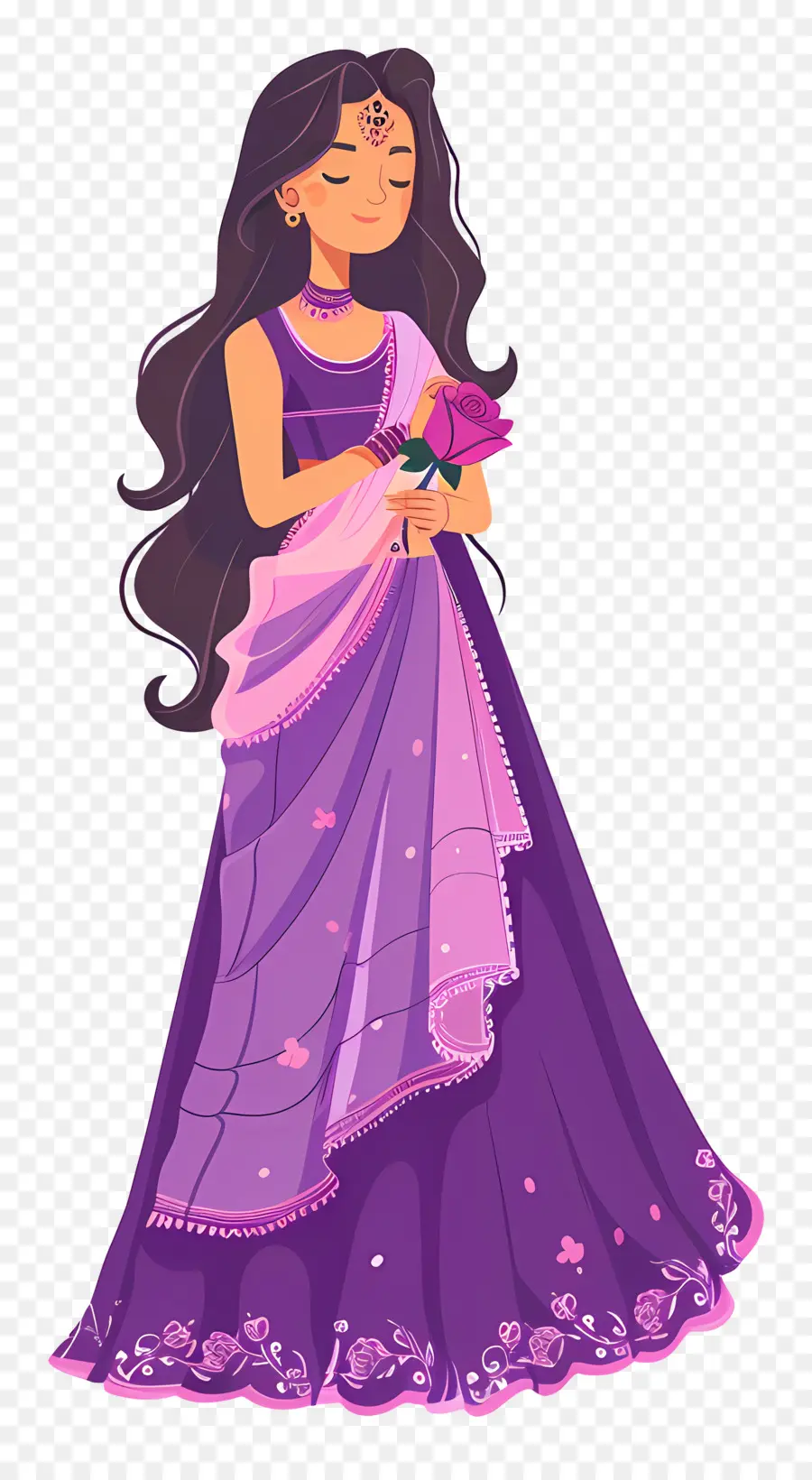 Dibujos Animados De Mujer India，Mujer En Vestido Púrpura PNG