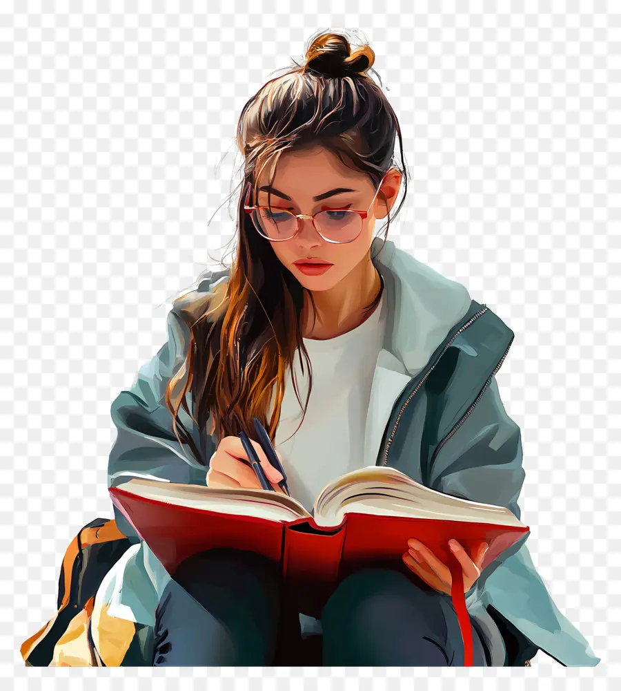 Estudiante，Niña Leyendo PNG