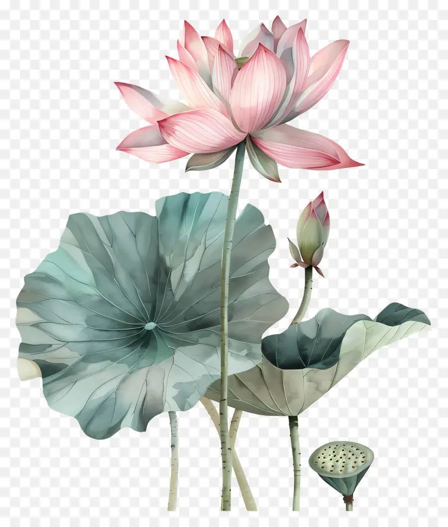 Flores De Loto Rosa，Hojas PNG