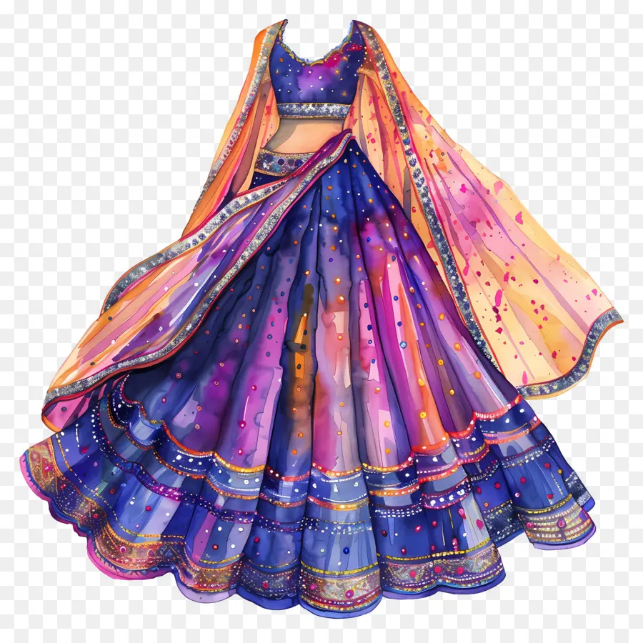 Vestido De Novia En Acuarela，Vestido Tradicional Colorido PNG