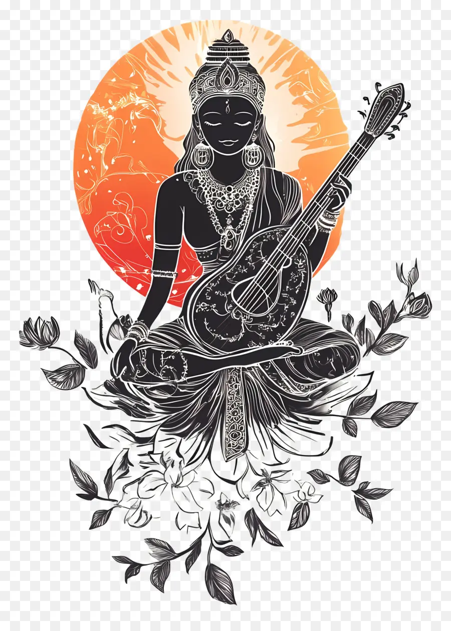 Saraswati，Diosa Con Veena PNG