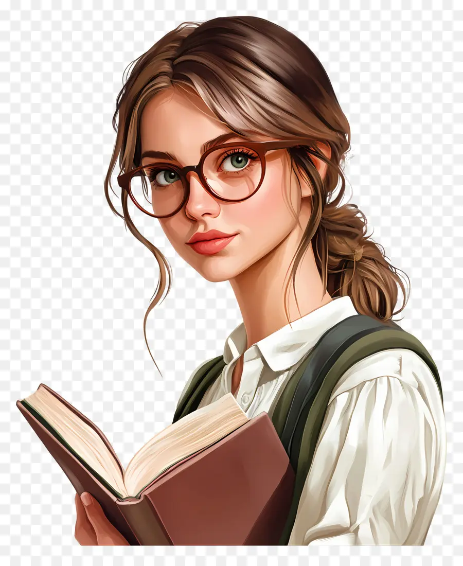 Chica Estudiante，Chica Con Gafas Leyendo PNG