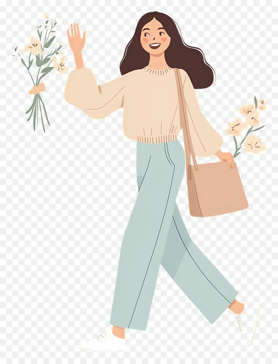 Niña Feliz，Mujer Con Flores PNG