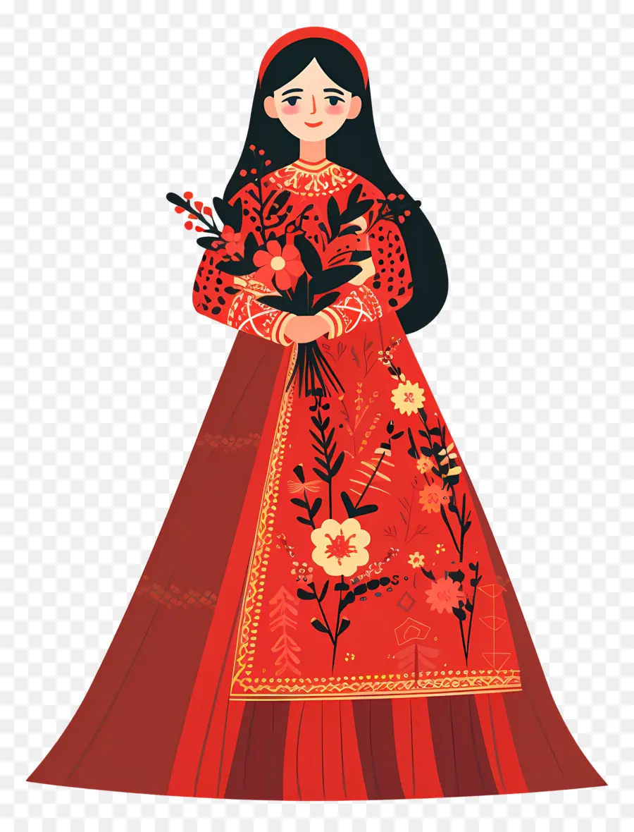 Novia De Dibujos Animados，Mujer En Vestido Rojo PNG