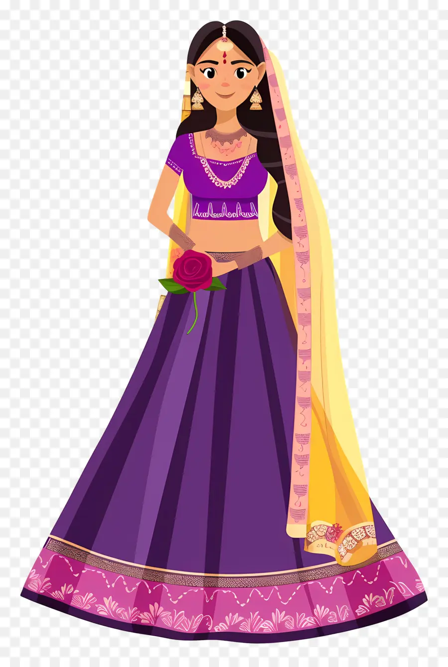 Dibujos Animados De Mujer India，Vestido Tradicional Morado PNG