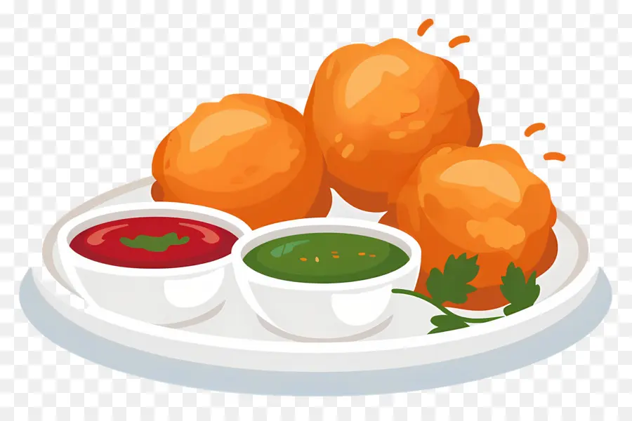 Dulces Indios，Bocadillos Fritos Con Salsas PNG