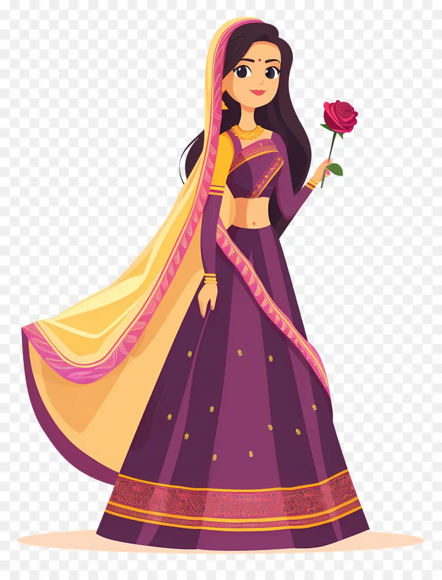 Dibujos Animados De Mujer India，Mujer En Traje Tradicional PNG