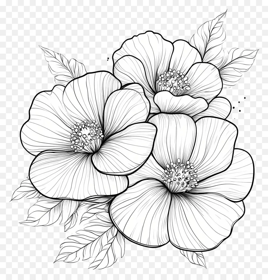 Pagina Para Colorear，Flores En Blanco Y Negro PNG