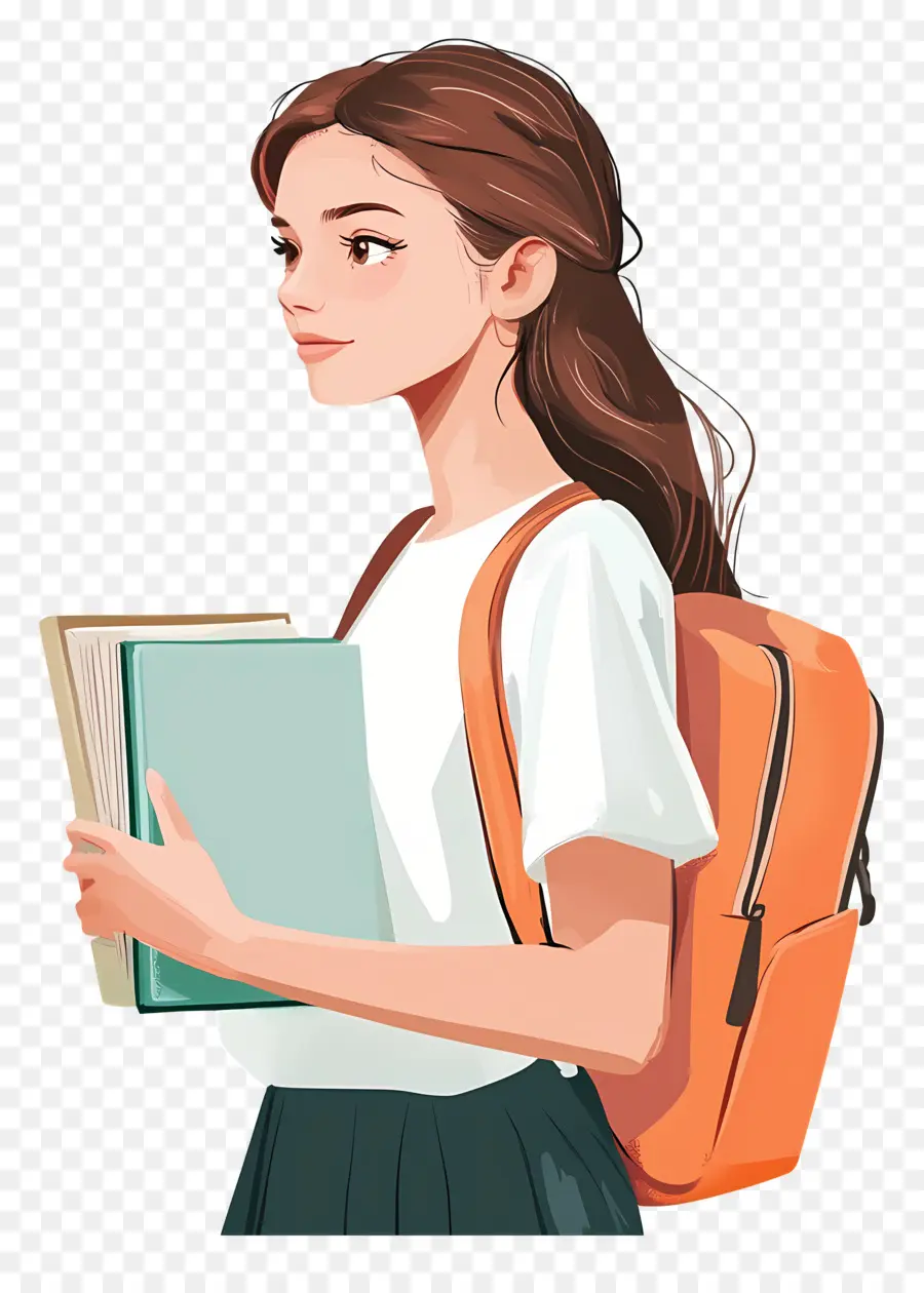 Chica Estudiante，Chica Con Libros Y Mochila PNG