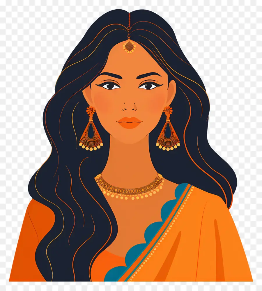 Niña India，Ilustración De Mujer Tradicional PNG