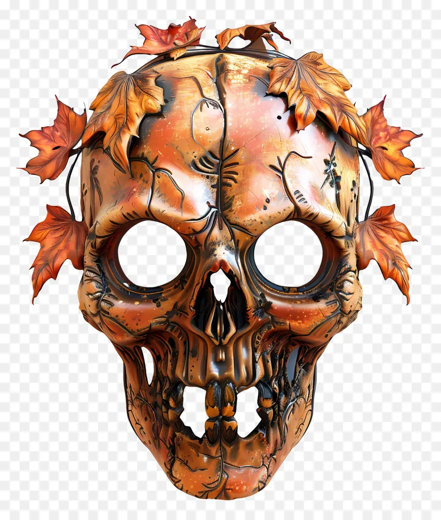 Máscara De Halloween，Calavera Con Hojas PNG