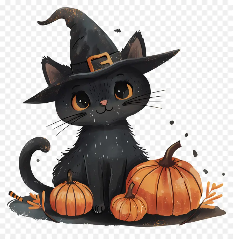 Gato De Halloween，Gato Negro Con Calabazas PNG