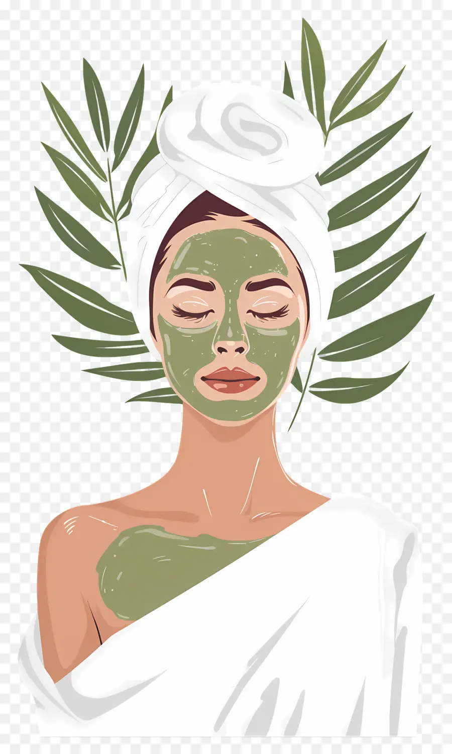 Mascarilla De Spa，Mujer Con Mascarilla Facial Verde PNG