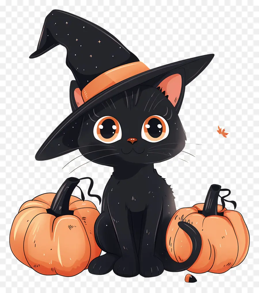 Gato De Halloween，Gato Negro Con Calabazas PNG