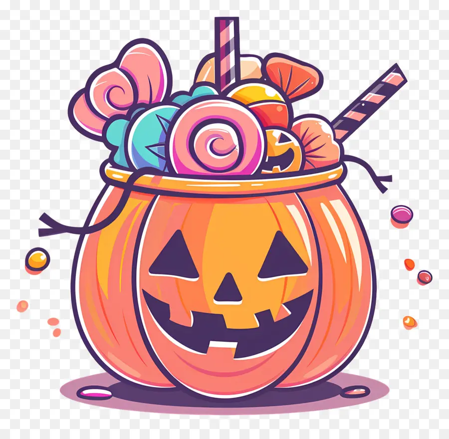 Cubo De Dulces De Halloween，Calabaza Con Caramelos PNG