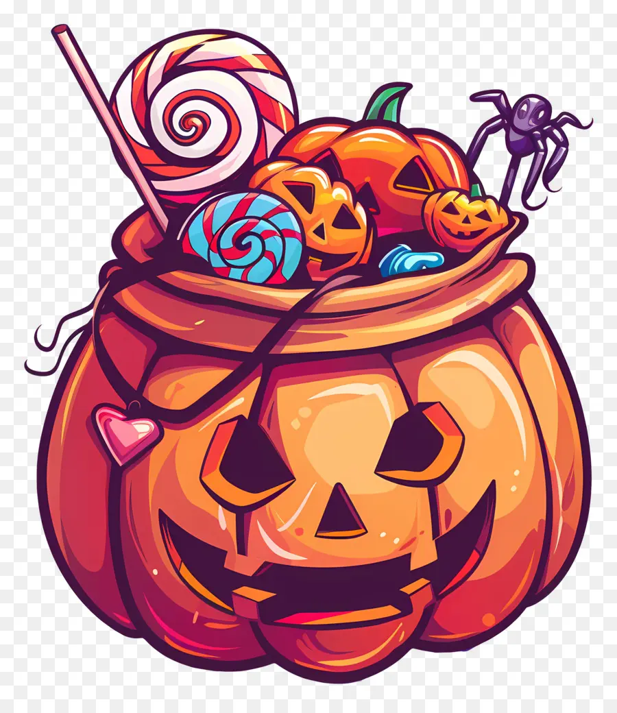 Cubo De Dulces De Halloween，Calabaza Con Caramelos PNG