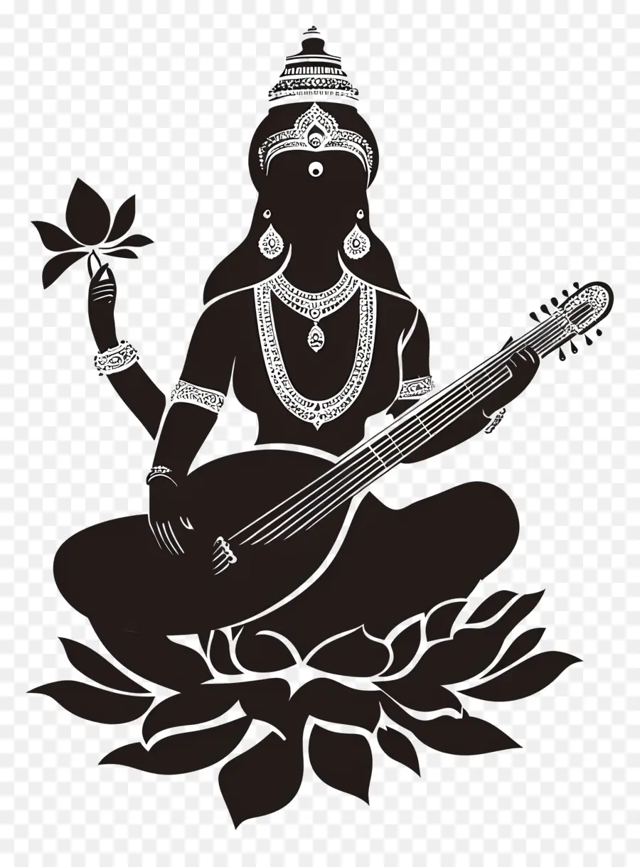 Saraswati，Diosa Con Veena PNG